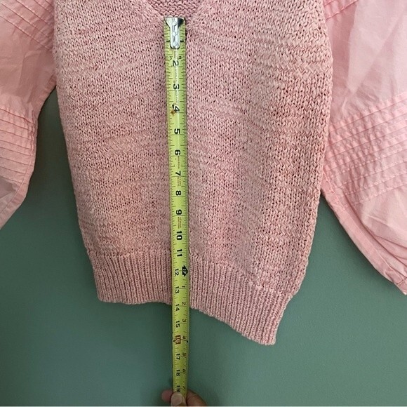 la vie rebecca taylor poplin blouse babydoll top peach pink knit v-neck preppy - Picture 11 of 14